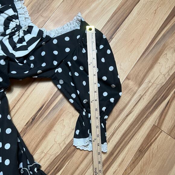 VINTAGE 80s Sweetheart Square Dance Dress Size 6 Retro Polkadot Gothic - Picture 5 of 7